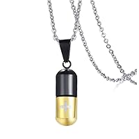 Stainless Steel Pill Capsule Cross Necklace Tube Urn Keepsake Cremation Ashes Memorial Pendant 22 Inch, Silver Black