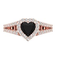 1.75 ct Heart Cut Solitaire Halo split shank Natural Black Onyx Engagement Promise Anniversary Bridal Ring 14k Rose Gold