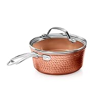 Gotham Steel Nonstick Hammered Copper Collection – 2.5 Quart Sauce Pan with Lid, Premium Cookware, Aluminum Composition with Induction Plate for Even Heating, Dishwasher & Oven Safe