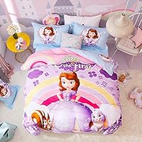 100% Cotton Kids Bedding Set Girls Sofia The First Princess Duvet Cover and Pillow case and Fitted Sheet,3 Pieces,Twin