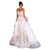 Elegant Spaghetti Strap Bridal Ball Gowns with Detachable Train Lace Mermaid Wedding Dresses for Bride
