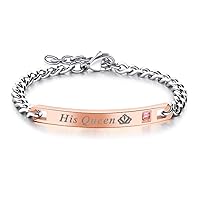 Stainless Steel His Queen Her King Matching Bracelet His Beauty Her Beast Couple Bracelet with Gift Box
