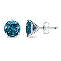 Earrings, 4.00ct Round Cut, Classic Stud Earrings, Blue Color Moissanite Diamond, 925 Sterling Silver Earring, Stud Earrings, Anniversary Earrings, Perfact for Gift Or As You Want