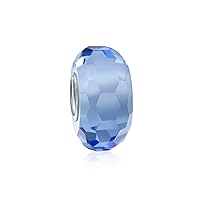 Bling Jewelry Translucent Solid Color Murano Faceted Glass Charm Bead For Women For Teen .925 Sterling Silver Core More Colors
