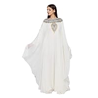 ANIIQ Women Dubai Kaftan Farasha Caftan Long Maxi Dress Long Sleeves Georgette Ethnic, Bridal, Evening, Party with Free Scarf