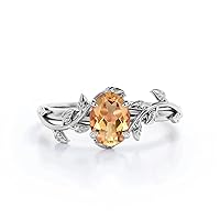 10K 14K 18K Gold Vine Gemstone Rings 1ct Oval Gemstone Leaf Rings for Women Leaf Design Engagement Rings Best Gift for Christmas Anniversary Birthday