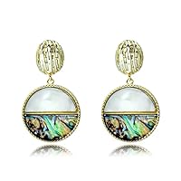 YUURAIN VUVU Handmade Natural Abalone Shell Earrings for Women Girls | 14K Gold Plated 925 Sterling Silver Drop Dangle Earrings Stud | Stylish Fashion Unique Jewelry Gifts for Women with Gift Box