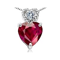 Tommaso Design Heart Shape 6mm Created Ruby Pendant Necklace 14 kt White Gold