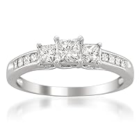 1.00 Carat Diamond, Prong-Set, 14k White Gold Princess-Cut Diamond Three Stone Ring (I-J, I1-I2) Real Diamond Rings for Women | Gift Box Included