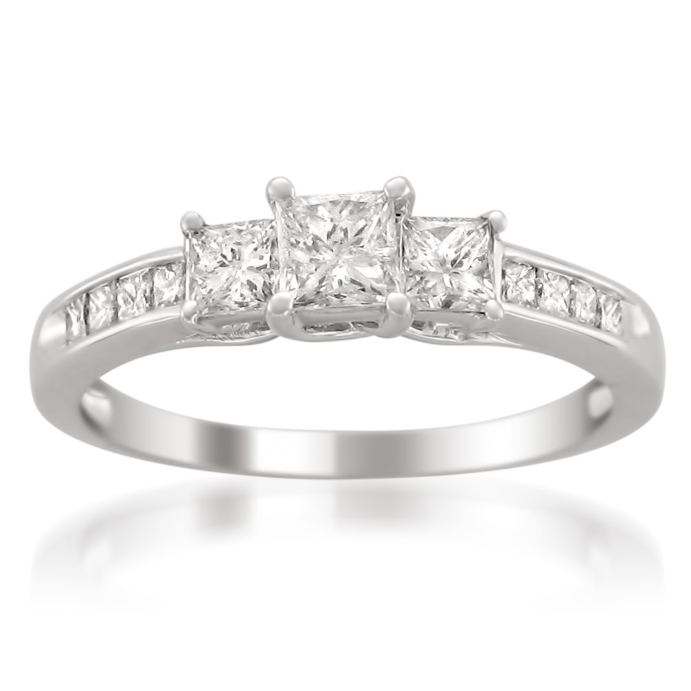 La4ve Diamonds 1.00 Carat Diamond, Prong-Set, 14k White Gold Princess-Cut Diamond Three Stone Ring (I-J, I1-I2) Real Diamond Rings for Women | Gift Box Included
