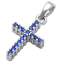 13642 Simulated Blue Sapphire Cross .925 Sterling Silver Pendant