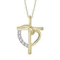 0.10 CT Round Cut Created Diamond Heart Cross Pendant Necklace 14k Yellow Gold Over