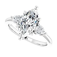 JEWELERYIUM 2 CT Marquise Colorless Moissanite Engagement Ring, Wedding Bridal Ring Set, Eternity Sterling Silver Solid Diamond Solitaire 6-Prong Anniversary Promise Ring for Her