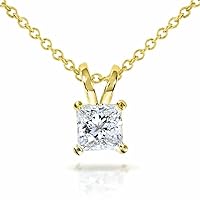 1.00 ct Princess Cut Solitaire Diamond 14k Yellow Gold Plated Pendant 18