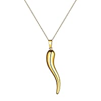 Savlano 925 Sterling Silver 18K Gold Plated Chain Horn Cornciello Talisman Amulet Pendant Necklace Comes With Gift Box for Women & Men - Made in Italy