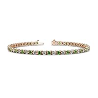 Round Green Garnet Natural Diamond 3.77 ctw 3-Prong Women Eternity Tennis Bracelet 14K Rose Gold