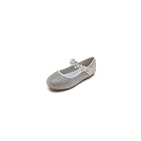 Girls Dress Shoes 26-35 Size Big Children Mary Jane Ballet Flat Shoes Pearl Rhinestone Performance Shoes