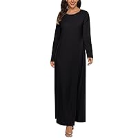 Long Womens Under Dress Dress Dress Sleeve Solid Abaya Muslim Casual Women's Casual Dress Hijab Clothes for (5-Black, M)