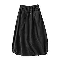 Wrap Skirt with Pockets Women's Linen Skirts with Pocket, Casual Midi Skirt Solid Elastic High Waist Maxi Skirts Summer Trendy Loose Skirt White Maxi Skirt Cotton