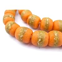 African Kente Beads - Full Strand of Krobo Glass Beads - The Bead Chest (Tangerine Orange)
