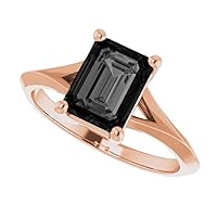 Love Band 1.50 CT Split Shank Emerald Shape Black Diamond Engagement Ring 14k Rose Gold, Solitaire Black Onyx Ring, Victorian Black Proposal Ring, Anniversary Ring For Her