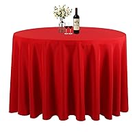 Red 132 Inch Round Tablecloth, Washable Polyester Table Cover, for Wedding, Restaurant, Party & More