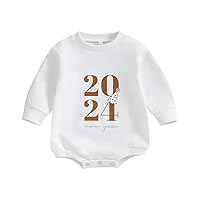 Kuriozud First New Years Outfit Baby Girl Boy Bubble Romper Long Sleeve Sweater Onesie Happy New Year Clothes 2024