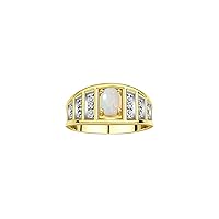RYLOS Classic Style Ring with 7X5MM Oval Gemstone & Diamond Accent – Elegant Birthstone Jewelry for Women and Girls in Yellow Gold Plated Silver – Available in Sizes 5-10