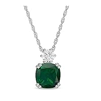 Cushion Cut & Round Cut Emerald & Cubic Zirconia 14k White Gold Plated 925 Sterling Silver Pendant Chain For Womens.
