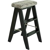 Chair Adult 3 Steps Ladder Stool Indoor Household Kitchen Stool/Seats Portable Solid Wood Small Stool Multi-Functional Non-Slip Treads Stepladder Stool Step Stool/Black