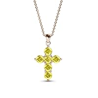 Yellow Sapphire Cross Pendant 0.46 ctw 14K Gold. Included 18 inches 14K Gold Chain.