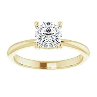 10K Solid Yellow Gold Handmade Engagement Rings, 1 CT Cushion Cut Moissanite Diamond Solitaire Anniversary Ring Gifts
