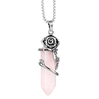 TUMBEELLUWA Hexagonal Crystal Points Pendant Necklace for Women Men Chakra Rose Pendant Crystal Flower Jewelry