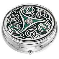 Pill Box (Large Size) in a Triskeles and Trinity Knot Design in Green Color