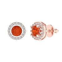 1.54cttw Round Cut Conflict Free Halo Solitaire Genuine Red Unisex Designer Solitaire Stud Screw Back Earrings 14k Rose Gold