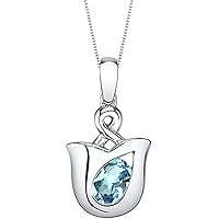 1.00 CT Oval Cut Created Blue Topaz Solitaire Tulip Flower Pendant Necklace 14k White Gold Over