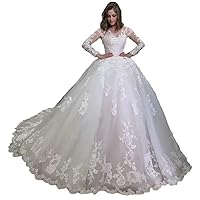 Long Sleeve Lace Wedding Dresses for Bride with Train Tulle Bridal Dresses for Women