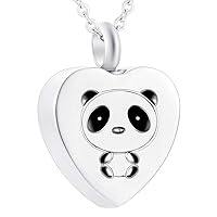 Panda Cremation Heart Urn Necklace for Ashes Stainless Steel Keepsake Memorial Jewelry for Pet Human Ashes with Fill Kit
