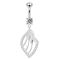 Strawberry with Leaf Dangling 925 Sterling Silver with Stainless Steel Belly Button Ring