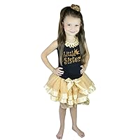 Petitebella Bling Little Sister Black Shirt Gold Stars Khaki Petal Skirt Nb-8y