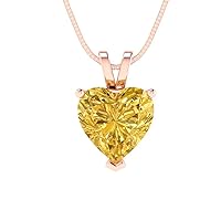 Clara Pucci 2.0 ct Brilliant Heart Cut Solitaire Natural Citrine 14k Rose Gold Pendant with 18