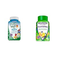 Fiber Well Fit Gummies Supplement, 90 Count (Packaging May Vary) & MultiVites Gummy Multivitamins for Adults with 12 Vitamins and Minerals, Berry