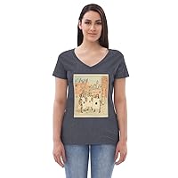 Women’s Recycled v-Neck t-Shirt | Vintage Queen of Hearts Print Heathered Navy