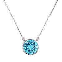 2 CT Round Created Blue Topaz Solitaire Pendant Necklace 14k White Gold Finish