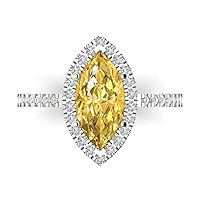 Clara Pucci 2.38ct Marquise Cut Solitaire Halo Canary Yellow Simulated Diamond Engagement Promise Anniversary Bridal Ring 14k White Gold