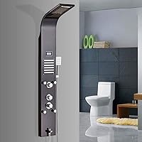 Shower System Thermostatic Waterfall Rainfall Shower Panel Tower Shower Column Hand Shower Body Massage Jets Shower Set Tap 6 Functions Temperature Display Shower,Black,7functions