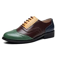 TDA Women's Perforated Wingtip Lace-up Leather Dress Vintage Oxford Flat Shoes