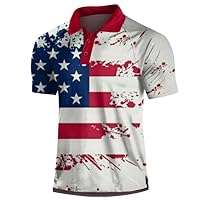 Polo Shirts for Men Independence Day American Flag Print Short Sleeve Shirts 4th of July Summer Fashion Patriotic Shirts