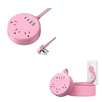 NTONPOWER Pink Power Strip, 5ft Extension Cord, 3 AC Outlets & 2 USB C & 2 USB A + NTONPOWER Pink Extension Cord 10 ft, Flat Plug Power Strip with 2 USB-C & 2 USB-A