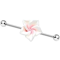 Body Candy Steel White Pink Beautiful Blossom Flower Helix Earring Industrial Barbell Piercing 14 Gauge 37mm